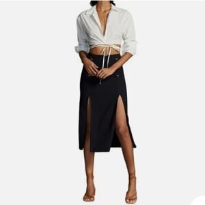 Anthropologie Maeve Black Gunmetal Anchor Button Duel Slit Long Sailor Skirt